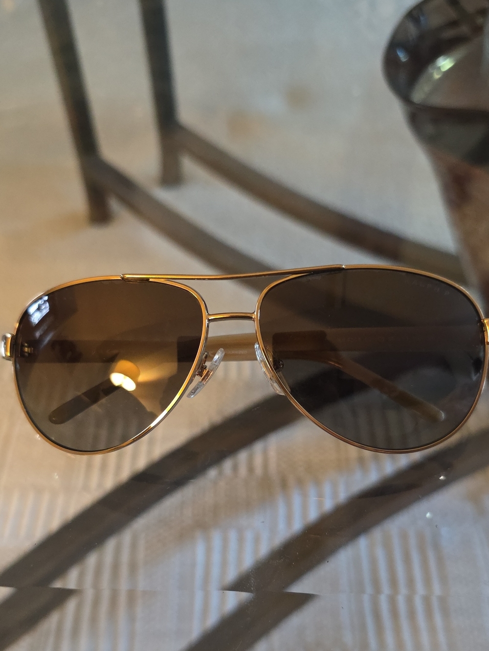 Ralph Lauren Polarized Gold Frame Aviator Sunglasses with Brown Lenses